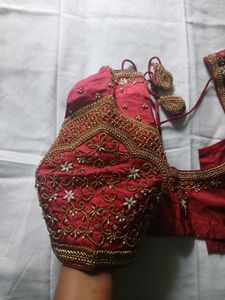Maroon aari work silk blouse