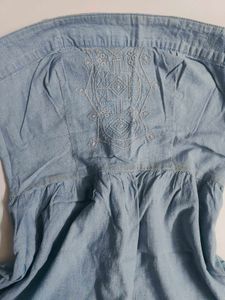 Vintage Y2K Light Blue Denim Strapless Dress
