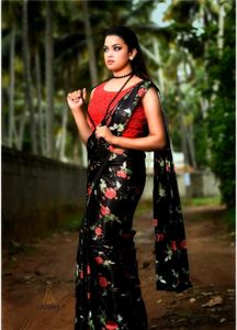 Satin silk saree with Red blouse
