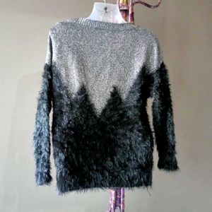 Korean Sparkly &amp; Fuzzy Accent Sweater
