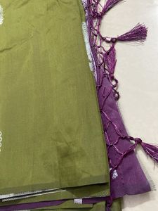 New Olive Green Saree with Peacock Motif
