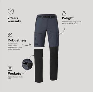 Men Zip-Off Dry Fit Durable Trekking Pants Grey Bl