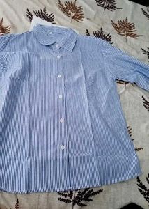 Blue and White Striped Button-Up Shirt