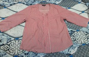 pink and White Striped V-Neck Top