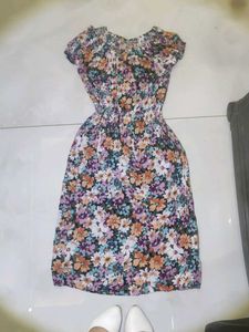 Floral Print Shirred Waist Dress