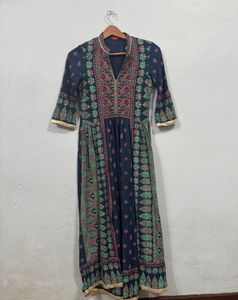 Navy Blue Printed Kurta Dreas