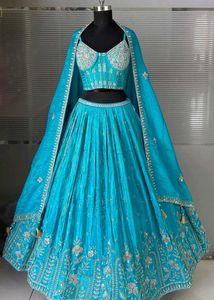 Stunning Blue Embroidered Lehenga Choli Set