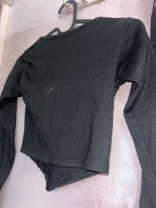 Black Ribbed Square Neck Top