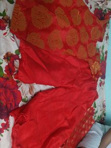 Red Silk suit set with Golden Print