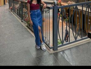 Maxi Denim Skirt with Slit