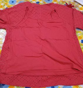 Chic Coral Eyelet T-Shirt