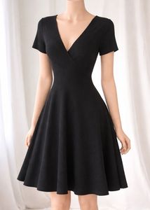 Elegant Black V-Neck Flare Dress