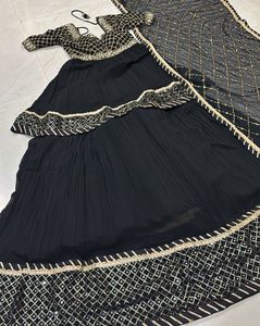 Black Sequined Layered Lehenga Choli Set