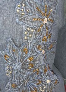 Blue Denim Long Kurti With Embellishment