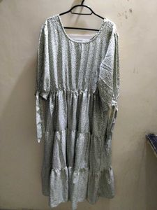 Elegant Sage Green Printed Midi Dress with Tiered