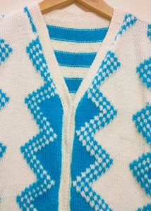 White Sky Blue Woolen Cut Sleeves Sweater
