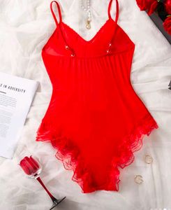 Stunning Red Lace sheer Trim Bodysuit
