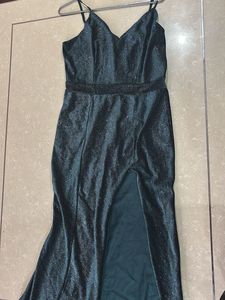 Elegant Emerald Green Slit Gown