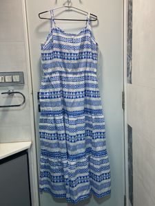 Flare Blue Dress Geometric Pattern