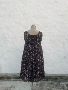 Black Floral Print Square Neck Dress