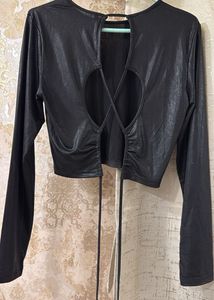 Backless Shimmer Black Crop Top, Bust-36/38