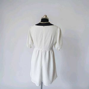 Elegant White Puff Sleeve Dress