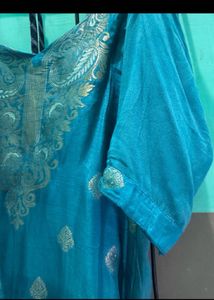 Blue Kurta Set with Gold Print