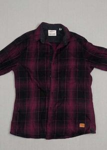 Men's Maroon Plaid Long Sleeve Shirt