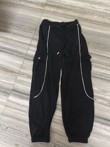 Black Cargo Pants with White Accents
