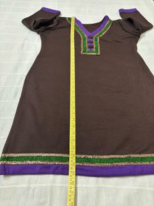 Woolen Kurta with Purple &amp; Green Embellishments