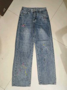 Embroidered Wide Leg Jeans