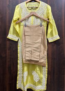 PURE SILK Elegant Yellow Chikankari Kurta Set