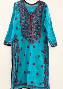 Turquoise Blue Embroidered Kurta