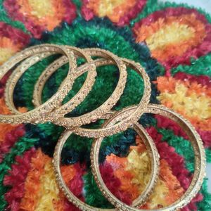 Set of 6 Ornate Gold Bangles