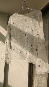 white floral net top