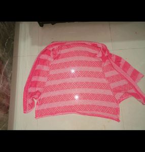 Transperant Net Round Neck Shrug and Top For Women