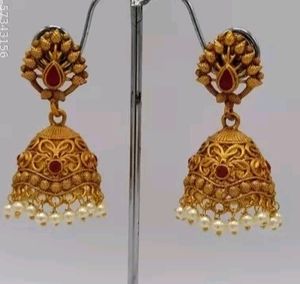 Never Used❗New Indian Traditional Ethnic Matte Finish Ruby Stoned  Jumkas