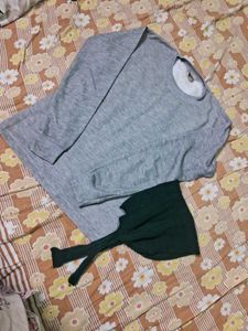 Gray Long Sleeve Sweatshirt With Muffler