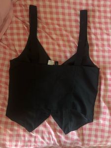 Sleek Black V-Neck Button-Up Vest Top