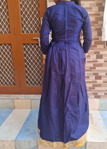 Elegant Navy Blue &amp; Gold Kurti with yellow skirt