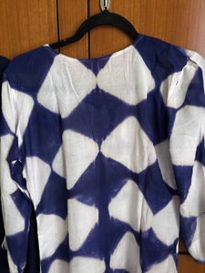 Blue &amp; White Tie-Dye Kurta Set