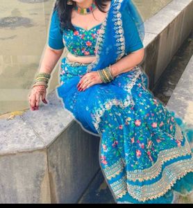 Beautiful Blue Embroidered Saree