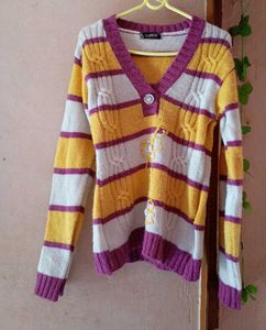 Striped V-Neck Knit Sweater