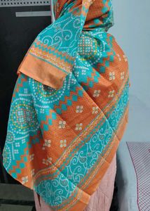 anarkali Style Teal &amp; Orange Maxi Gown lehariya