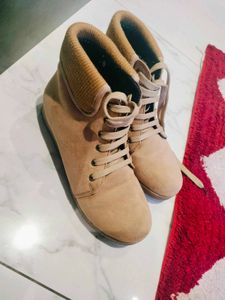 Tan Ankle Boots with Fold-Over Collar fix price