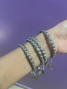 Elegant Silver Tone Bangles Set with Dangles