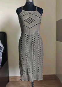 Olive color crochet dress