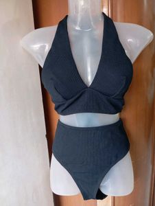 Black Ribbed Halter Bikini set