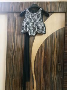 Embellished Black Pearl Blouse with Drape Saree