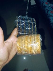 Elegant Bangle Set - Gold and Black